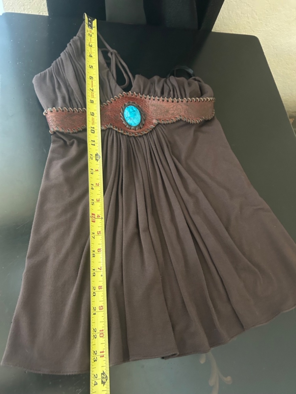 Sky Brown Top with Turquoise Stone-Whipstitched faux Leather Waistband.NWT. Sz L - Picture 15 of 15